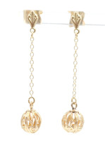 Women's 1.5" 14KT Yellow Gold Dangle Earrings with 7.1mm Milgrain Ball Beads 