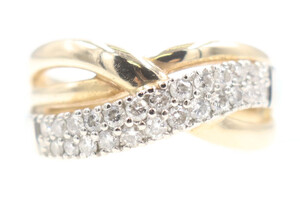 2-Row 0.72 Ctw Round Diamond 14KT Two-Tone Gold Freeform Criss-Cross Ring 5.7g