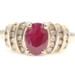Estate 0.60 Ct Oval Cut Natural Ruby & Round Diamond 10KT Yellow Gold Ring 2.6g