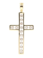 14KT Yellow Gold 1.3" /33.7mm 0.18 ctw Round Diamond Open Cross Necklace Pendant