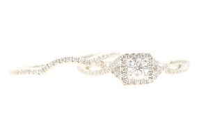 Women's 0.83 Ctw Round Diamond Square Halo 14KT White Gold Wedding Ring Set 4.5g