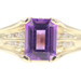 Women's 14KT Yellow Gold 1.20 Ct Emerald Cut Amethyst & 2-Row Round Diamond Ring