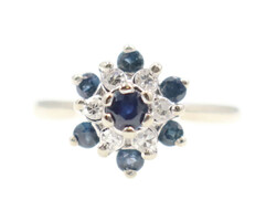 Estate 0.32 ctw Round Blue Sapphire & 0.18 ctw Diamond 14K White Gold Tulip Ring