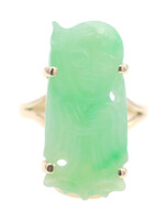 Estate 24.4mm Carved Jade Figure 14KT Yellow Gold Gemstone Ring by Ming's - 6g