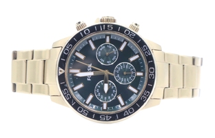 Fossil Chronograph Green Dial Gold Steel Strap Watch for Men -  Model: BQ2493