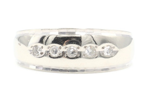 Men's 5-Stone 0.25 Ctw Round Single-Cut Diamond 10KT White Gold Estate Ring 8.1g