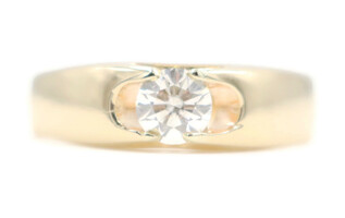 Men's Solitaire 0.80 Ct Round Cut Diamond 14KT Yellow Gold Statement Ring 6.2g