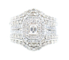 2.50 ctw Emerald & Round Cut Diamond 10KT White Gold Wedding Ring Guard Set 9g