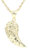 Diamond-Cut 10KT Yellow Gold Angel Wing Pendant on 22.5" 10KT Rope Necklace 8.5g