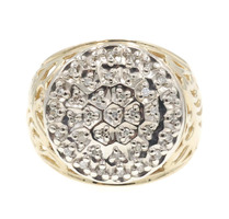 0.37 Ctw Single Cut Diamond Cluster 10KT Two-Tone Gold Filigree Statement Ring