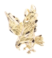 18KT Yellow Gold 0.9" High Shine Diamond Cut Soaring Eagle Necklace Pendant 2.9g