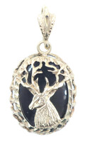 High Polish Black Onyx Disc in 10KT Yellow Gold Nugget-Style Deer Pendant 1.3"