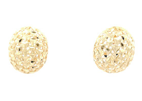 Women's Textured 14KT Yellow Gold Fancy High Shine Oval Dome Earrings 20mm CJI