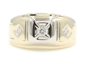 Men's Estate 0.18 ctw Round Diamond Solitaire 10KT Yellow Gold Gents Ring 4.6g