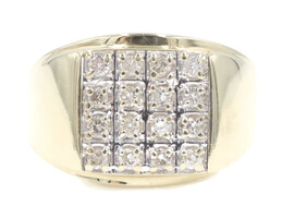Men's 0.40 Ctw Round Diamond Square Cluster 10KT Yellow Gold Statement Ring 6.5g
