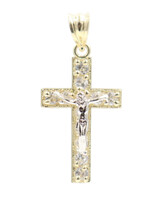 Classic 10KT Yellow Gold Round Cut CZ Crucifix Necklace Pendant 1.2" - 1.7g