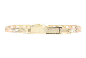 Women's Textured 14KT Tri-Color Gold Blank ID Bar Fancy Link Bracelet 6" - 6.7g