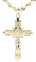 Textured 10KT Yellow Gold Filigree Crucifix Cross on Heavy 10KT Rope Chain 20"