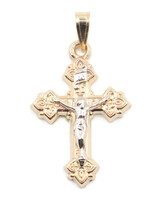 Estate Two Tone 14KT Yellow & White Gold 27.4mm Crucifix Cross Necklace Pendant