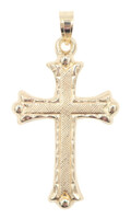 Classic Estate 14KT Yellow Gold Textured Cross Necklace Pendant 1.2" - 0.92g