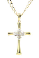 10KT 0.16 ctw Round & Baguette Diamond Cross Pendant on 14KT 24" Curb Necklace