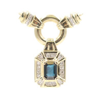 0.75 ctw Sapphire &  0.40 ctw Diamond Double Bail Door Knocker 14KT Gold Pendant