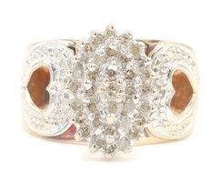 Women's 0.65 Ctw Single Cut Diamond Oval Cluster 10KT Gold Open Heart Ring by CM