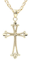 Curved 10KT Yellow Gold Cross Pendant on 10KT Diamond-Cut Curb Chain 22" - 5.60g