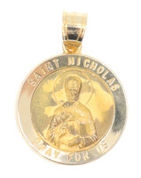 Religious 14KT Yellow Gold "Saint Nicholas Pray for Us" Medal Pendant 1" - 1.38g