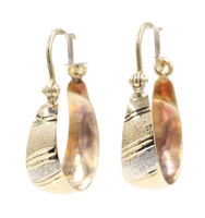 Women's 14KT Two-Tone Gold Diamond-Cut Sandblasted Hoop Earrings 1" - 2.42g