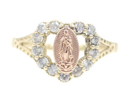 Women's 14KT Yellow & Rose Gold Virgin Mary Round CZ Open Heart Ring Size 9.5
