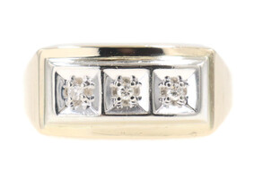 Men's 10KT Two-Tone Gold 3-Stone 0.06 Ctw Round Diamond Statement Ring LDI 4.3g