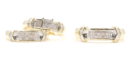 14KT Yellow Gold Women & Men's 1.10 ctw Round Diamond Trio Wedding Ring Set 10g