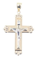 High Shine 10KT Two-Tone Gold Inri Crucifix Cross Necklace Pendant 1.8" RL