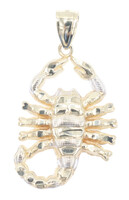 Diamond-Cut 10KT Yellow Gold Textured Scorpion Graphic Necklace Pendant 1.4" NG