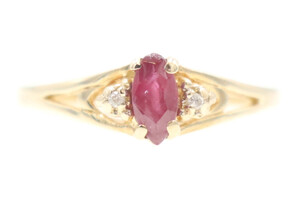 Estate 0.22 Ct Marquise Cut Natural Ruby & Diamond Accents 14KT Yellow Gold Ring