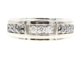 Men's 10KT White Gold 0.54 Ctw Black & White Diamond Wedding Band Ring MGW 5.4g