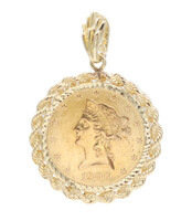 1906 Liberty Head US Gold Eagle Ten Dollar 14KT Rope Bezel Coin Pendant 23g