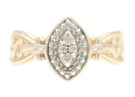 Religious 0.24 Ctw Round Diamond Marquise Cluster 10KT Gold Milgrain Cross Ring