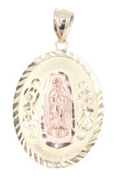 Virgin Mary 14KT Yellow & Rose Gold Oval Medal Necklace Pendant 1.5" AN - 4.1g