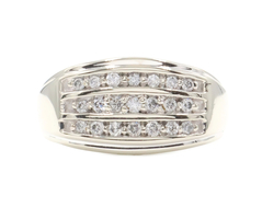 Men's Estate 0.45 Ctw Round Diamond 10KT White Gold Channel Set 3-Row Ring 5.26g