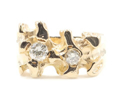 Men's Estate 0.40 ctw Round Diamond Retro Style 14KT Yellow Gold Nugget Ring 6g