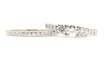 1.06 ctw Round Diamond Past Present Future 14KT White Gold Wedding Ring Set 6.1g