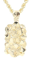 Retro-Style 14KT Yellow Gold Rectangular Nugget Pendant on 22.5" 14KT Rope Chain