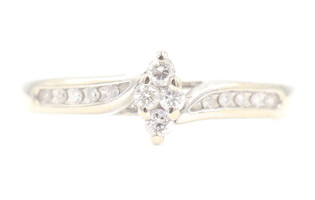 Keepsake 0.24 Ctw Round Diamond Marquise Cluster 10KT White Gold Engagement Ring