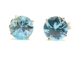 Stunning 14KT Yellow Gold 1.70 ctw Round Blue Topaz Solitaire Stud Earrings   