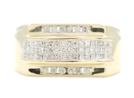 Men's 14KT 0.75 ctw Princess & Round Diamond 5 Row Channel Set 11mm Ring - 11.5g