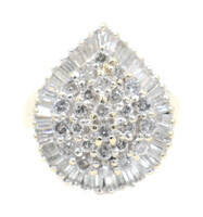 2.10 Ctw Round & Baguette Diamond Teardrop Cluster 14KT Gold Halo Cocktail Ring
