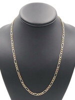 High Shine 14KT Tri-Color Gold 4.1mm Diamond-Cut Figaro Chain Necklace 20" 7.4g