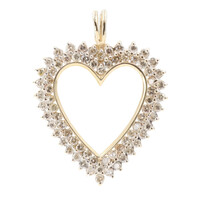 Large 1.4" 14KT Yellow Gold 1.90 ctw Round Diamond Double Halo Heart Pendant 